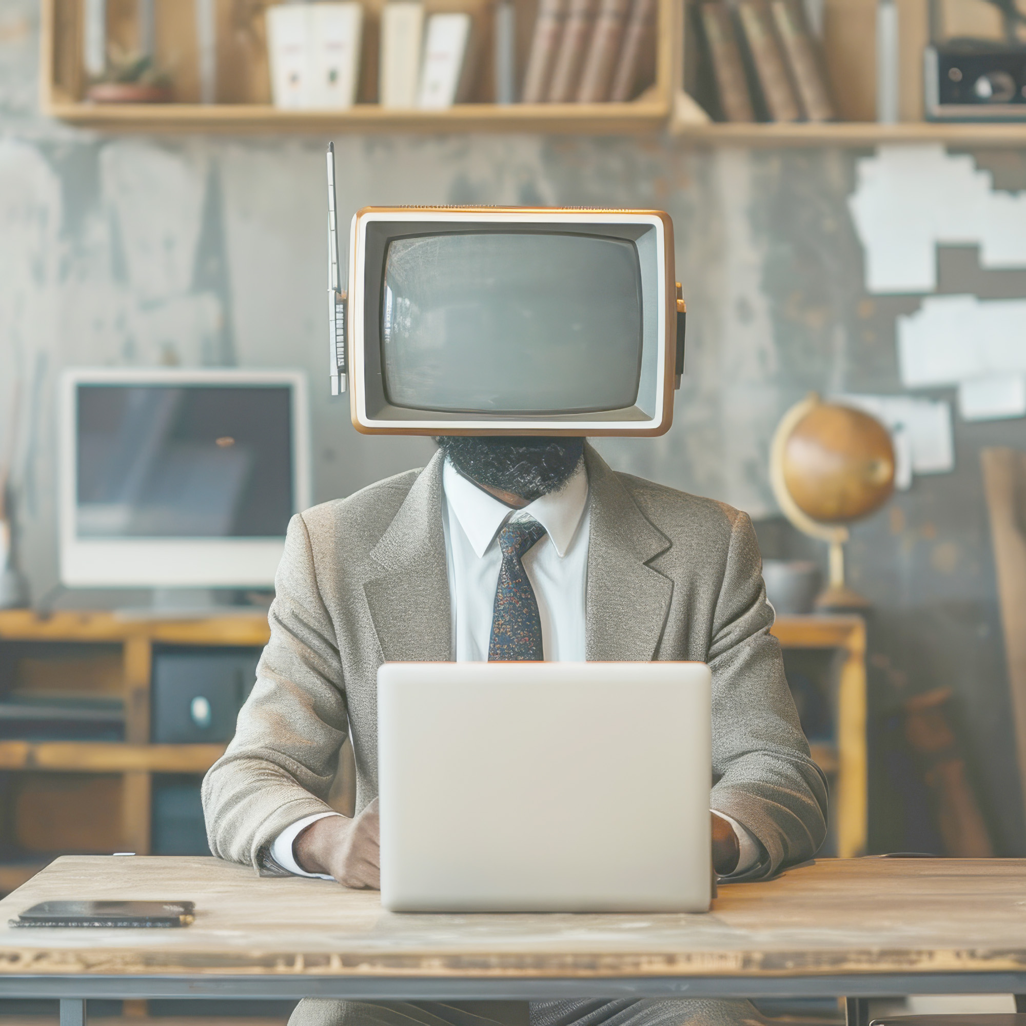 Indicizzazione web immagine di una persona con una tv retro che ricerca su google.